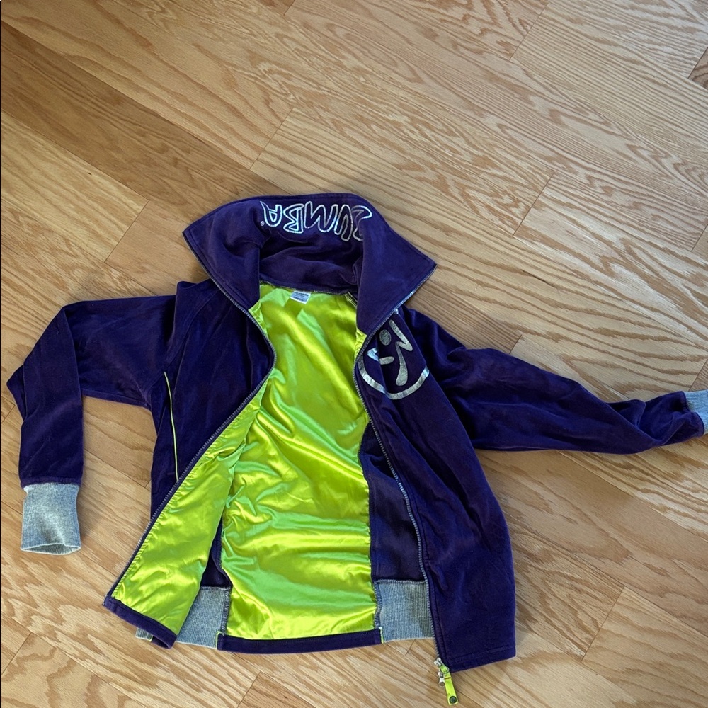 Zumba Fitness Vintage Jacket in Purple with Florescent Lime Interior